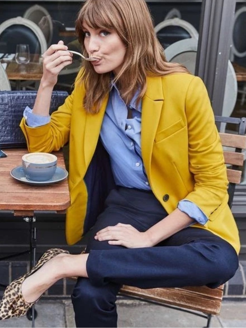 BODEN Women's Ponte Blazer Size 6R Mustard Two Button Stretch Career Preppy
